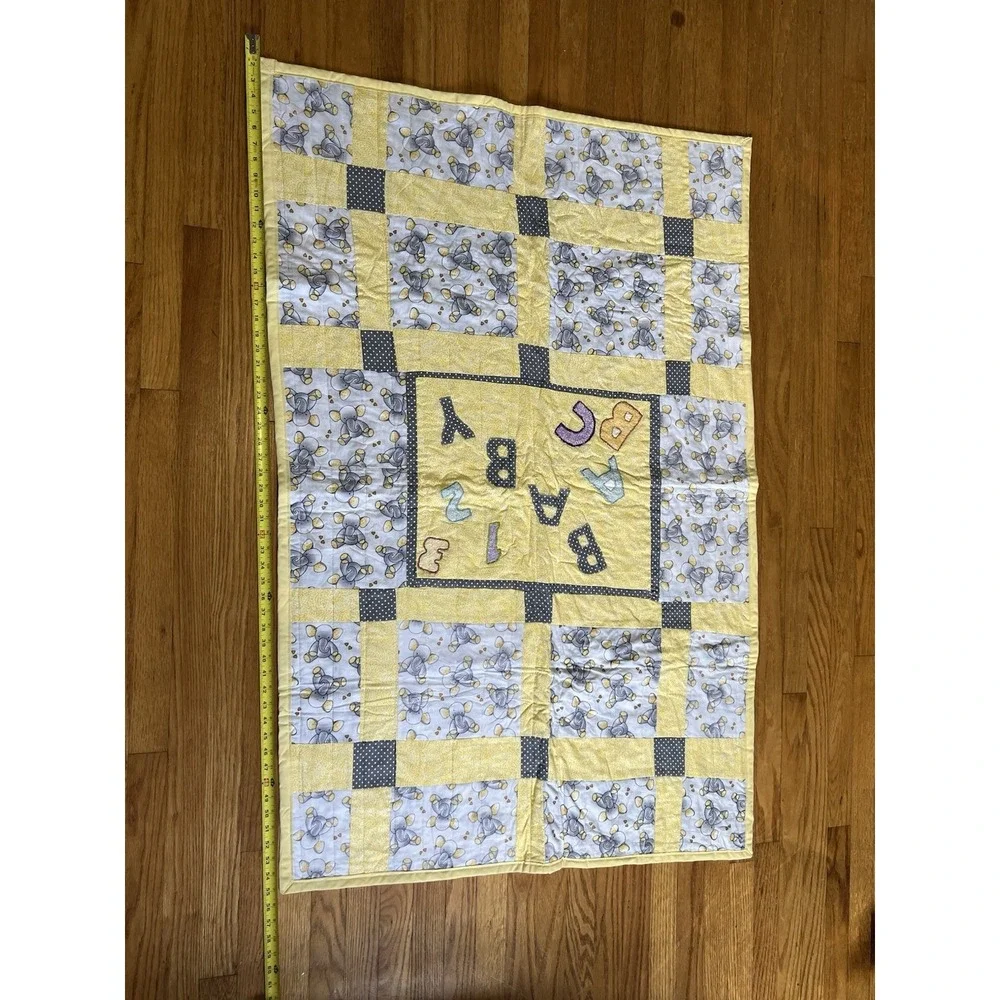 Handmade Baby Quilt Elephant ABC 123 Nursery Play Mat 39x58